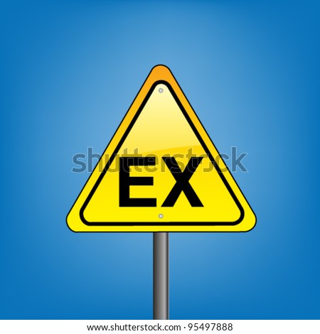 Yellow hazard warning sign on against blue sky - ATEX Explosive Atmosphere area zone warning, vector version