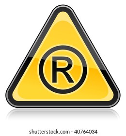 Yellow hazard warning sign with registered symbol on white background