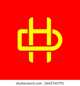 Yellow HD Monogram Logo on Red Background - Abstract Stylized Interconnected Letters Design"
