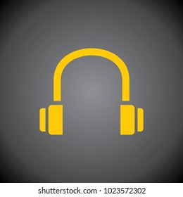 Yellow headphone icon on black background.