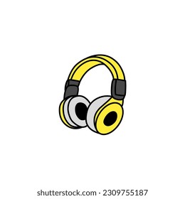 icono amarillo de auriculares vector con fondo blanco para el afiche de concierto de música