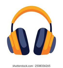 Yellow headphones vector illustation, black orange headphone clipart image, yellow orange headset or earmuff clip art, flat icon design 