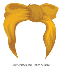Véu amarelo amarrado em um nó com um arco em cima, um acessório na moda para mulheres