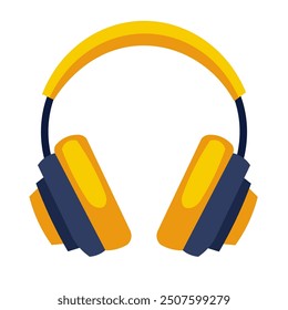 Yellow headset vector illustration isolated on white background, black orange headphones flat icon, audio electronic gadget, wireless headphone clip art