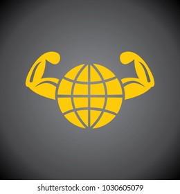 Yellow Healthy World icon on black background.