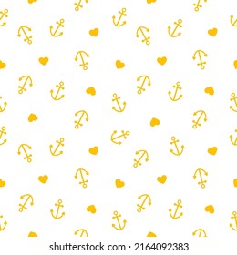 Yellow heart and anchors seamless pattern.