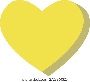 Gelbes Herz mit schwarzem Schatten, Vektorgrafik. Minimalistische Freundschafts-Ikone mit einer modernen dimensionalen Ästhetik, einzeln auf weißem Hintergrund. Professionelle Grafik für Wellness-Branding, Motivationsgeschenke und Vinylschneiden.