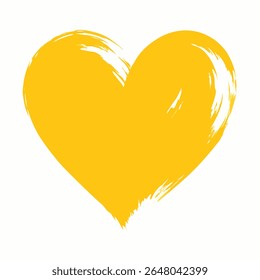 A yellow heart with brush stroke texture isolated on white background