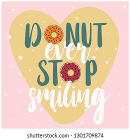 yellow heart color donut white star green text young girl tee illustration art vector 