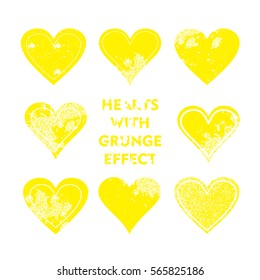 Yellow Heart With Grunge Effect Set. Distress background. Element for Party and Valentines Day