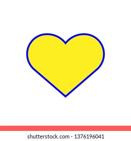 Yellow heart icon in blue stroke, love symbol. Simple, flat design for web or mobile app