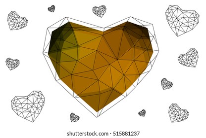 yellow heart isolated on white background. Geometric rumpled triangular low poly origami style gradient graphic illustration. Vector polygonal design for your business.