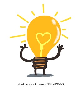 Yellow heart in light bulb