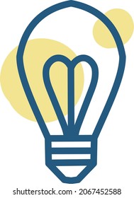 Yellow heart lightbulb, illustration, vector, on a white background.