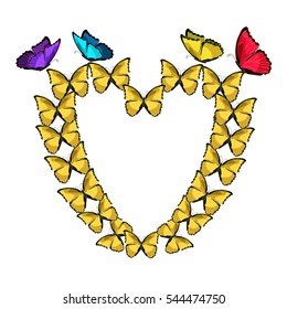 yellow  heart of morpho butterfliese butterfly monarch.  vector illustration
