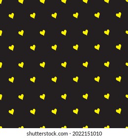 yellow heart patterns on black background, vector, decorative, textile, packaging, romantic