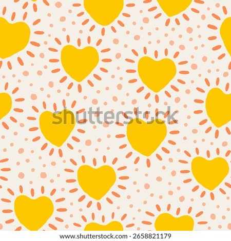 Yellow Heart Seamless Pattern on Light Background
