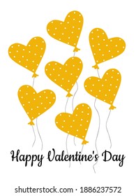 Gelbes Herz in Form eines Ballons mit Polka-Punkten. Postkarte zum Valentinstag, Geburtstag. Muster für modische Drucke auf Tassen, Textilien, Kleidung, Notebooks. Vektorgrafik.