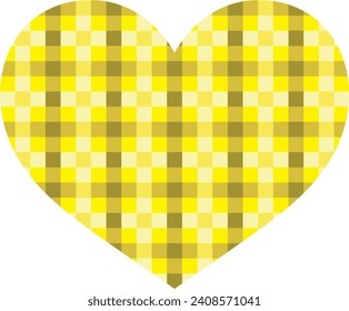 yellow heart shape with gingham square different colors and shades, heart shape vector illustration.