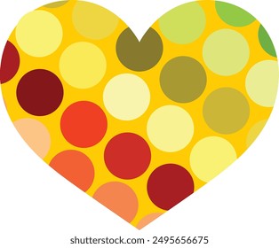 yellow heart shape with many circle color inside, heart shape vector illustration.