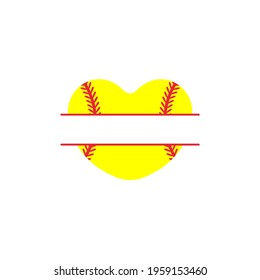 Yellow heart shaped baseball And red stitch baseball Isolated on white background.