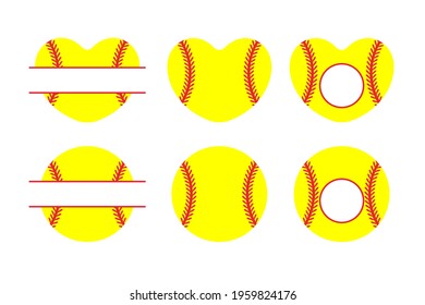 Yellow heart shaped baseball And red stitch baseball Isolated on white background.