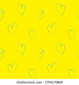 Yellow Heart shaped brush stroke seamless pattern background for fashion textiles, graphics