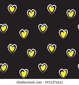 Yellow Heart shaped brush stroke seamless pattern background for fashion textiles, graphics