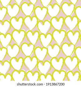 Yellow Heart shaped brush stroke seamless pattern background for fashion textiles, graphics