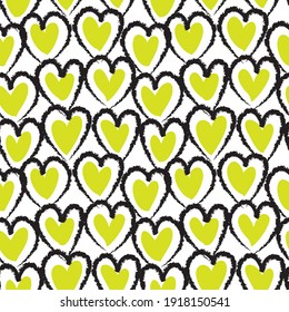 Yellow Heart shaped brush stroke seamless pattern background for fashion textiles, graphics