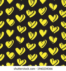 Yellow Heart shaped brush stroke seamless pattern background for fashion textiles, graphics