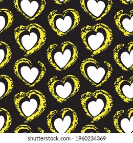 Yellow Heart shaped brush stroke seamless pattern background for fashion textiles, graphics