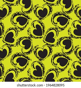 Yellow Heart shaped brush stroke seamless pattern background for fashion textiles, graphics