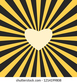Yellow heart shaped sun in black darkness. Love, sharing, warmth and sincerity  concept. Flat design. Vector illustration, no transparency, no gradients