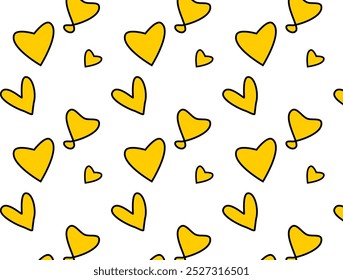 Formas de corazón amarillo diseño sin costuras. El corazón ama el diseño del Vector del patrón del doodle. Cariño. Devoción. Obsesión. Posesivo. Romance.
