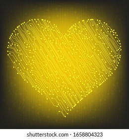 Сircuit yellow heart. Valentine's colorful technology background illustration. Vector. Eps 10.
