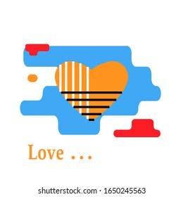 Yellow Hearth icon with trendy modern concept of  relationship of people  with text   love on a white background.Symbol  feelings, souls,icon love, .Flloating heart icon decorative banner creative des