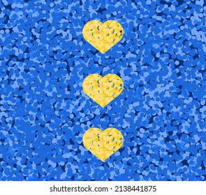 corazones amarillos de fondo azul. Colores de la bandera de Ucrania. Diseño de vector de sublimación de tumbler patriótico.