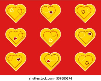 Yellow Hearts On Red
