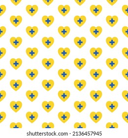 Yellow hearts pattern on white background. Graphic yellow hearts with 
 a cross on a white backdrop. Love symbols on Valentine's day.