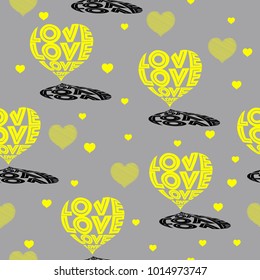 Yellow Hearts pattern in wording love. Valentines day background vector image illustration. 