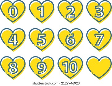 Yellow heart-shaped frame icon with numbers arranged in order