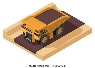 Yellow Heavy Machinery With Isometric Mining Truck On The Ground For Construction And Mining Work