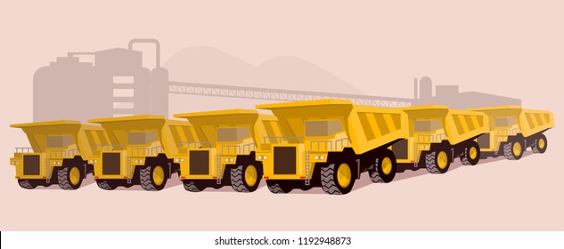 yellow heavy truck lot in front of coal factory vector illustration