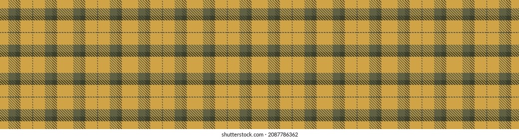 Yellow heck plaid vector border. Seamless gingham swatch for decorative classic wallpaper background. 