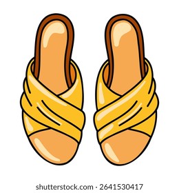 Yellow heeled mules, slip-on open-toe summer shoes for women. Cartoon vector illustration on white background