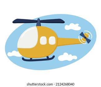 Yellow Helicopter isolated on white background.. Cartoon style. Vector isolated