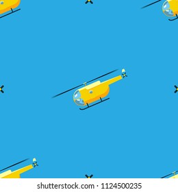 Yellow helicopter on a blue background. Simple pattern. 