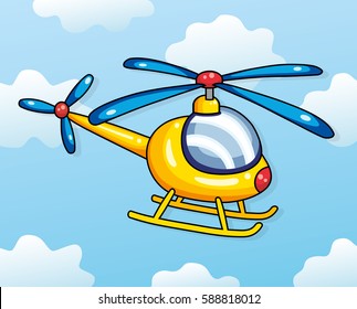 Yellow helicopter on a sky background. Vector illustration.