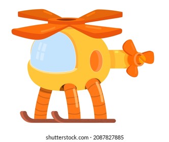 Yellow helicopter toy. Cartoon air transport vehicle